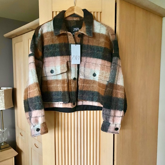 Zara cropped wool blend check shacket coat blogger - Picture 4 of 6